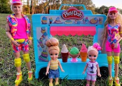 Ice Cream ! Elsa & Anna toddlers - Barbie and Ken dolls play doh img